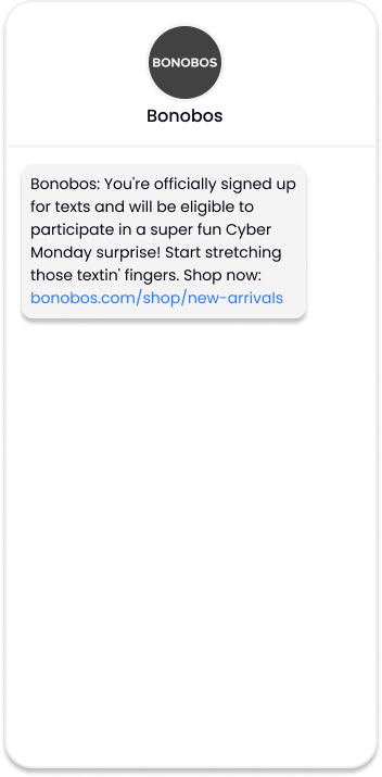 Bonobos Cyber Monday Text Message