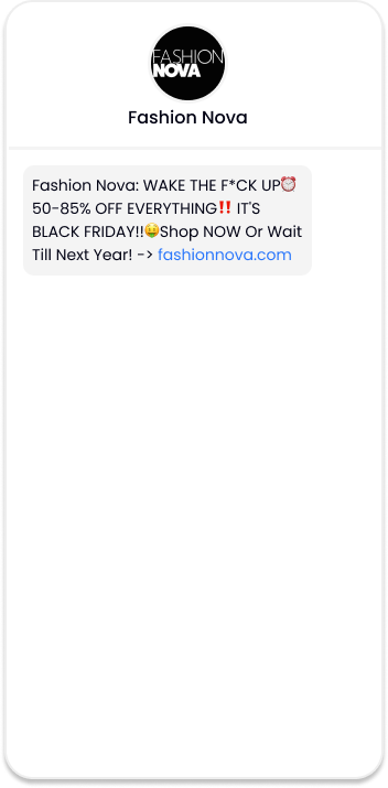 Fashion Nova Black Friday Text Message