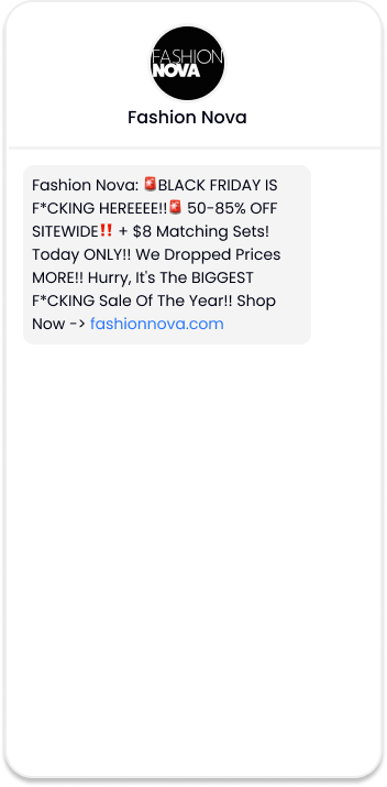 Fashion Nova Black Friday Text Message