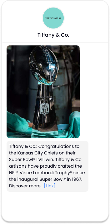 A text from Tiffany & Co featuring the Vince Lombardi trophy