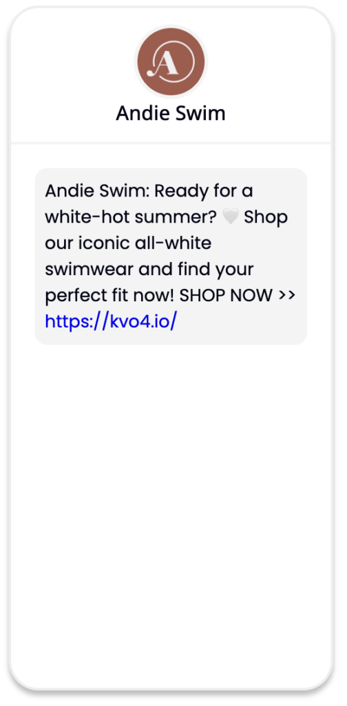 A text message sent by Andie Swim, advertising its new white colorway